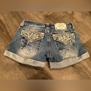 Miss Me Distressed Denim Shorts White Leather Studded Embellished size 28
